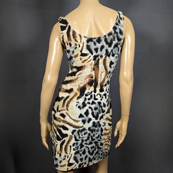 Y2K Animal Leopard Print Bodycon Dress Size M Chunky Chain Straps Clubbing Party - Picture 5 of 7